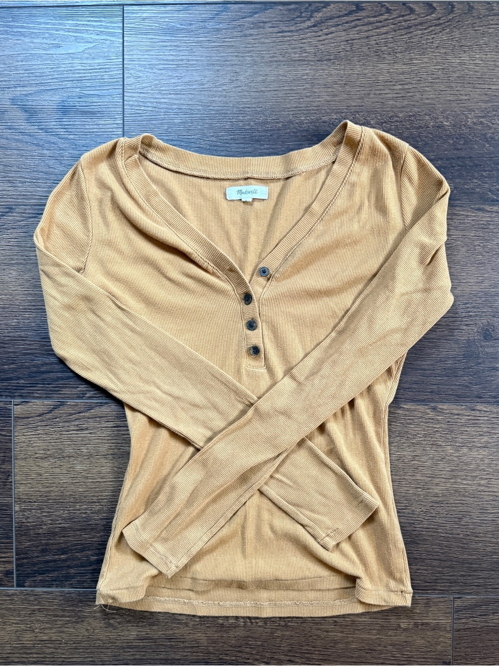 Madewell Long-Sleeve Ribbed Henley in Camel Brown Sz S